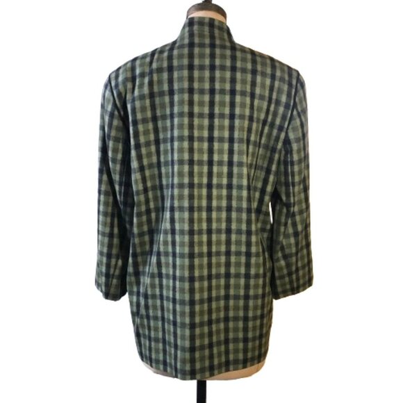 Vintage 90s wool checkered olive green and black blazer jacket, Plus size - Picture 6 of 16